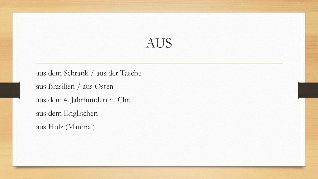AUS aus dem Schrank / aus der Tasche aus Brasilien / aus Osten
