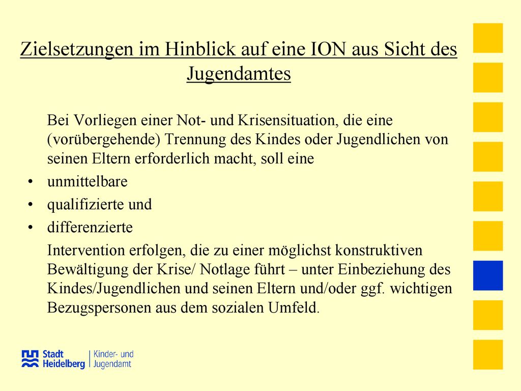 Zielsetzungen im Hinblick auf eine ION aus Sicht des Jugendamtes