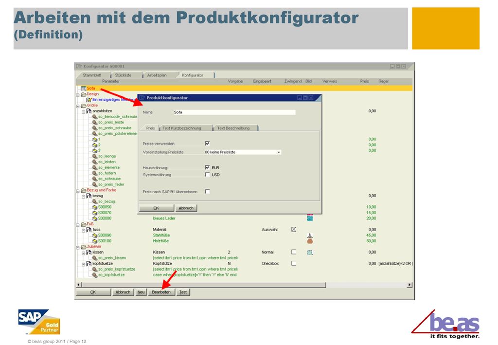 Arbeiten mit dem Produktkonfigurator (Definition)