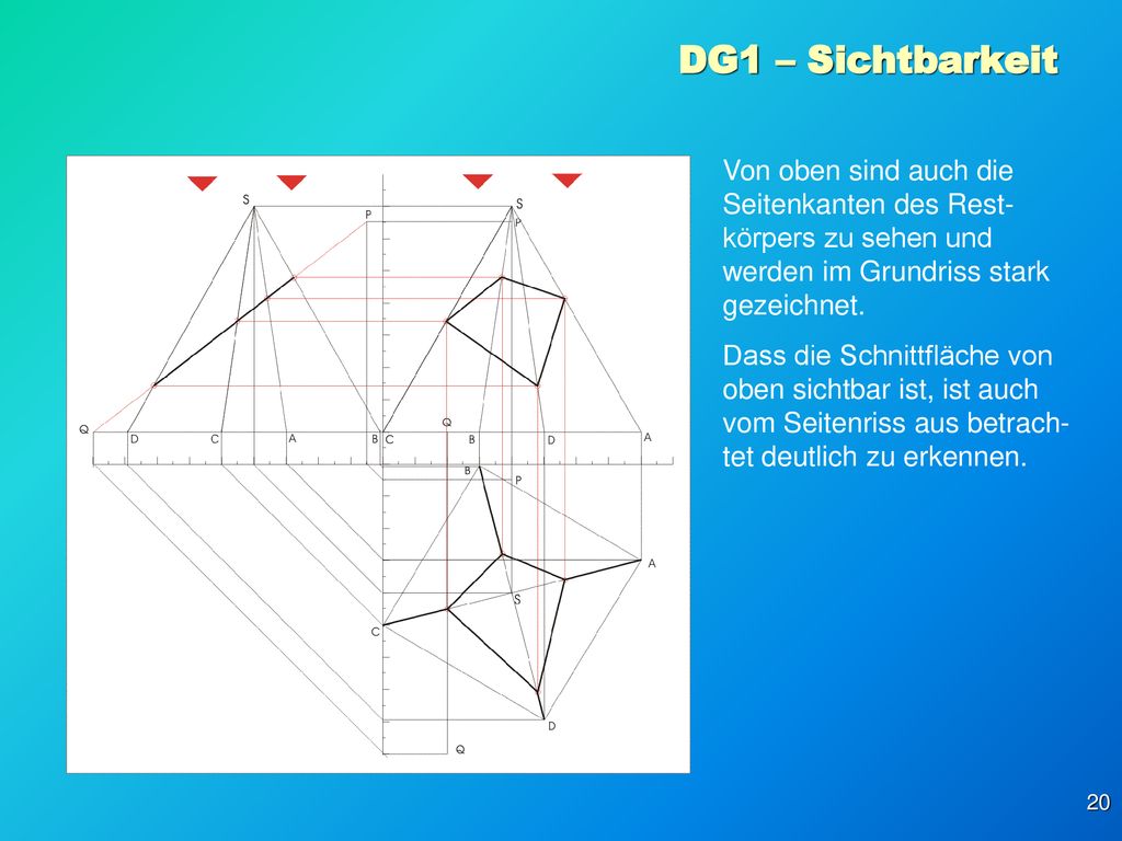 DG1 – Sichtbarkeit Von oben sind auch die Seitenkanten des Rest-körpers zu sehen und werden im Grundriss stark gezeichnet.