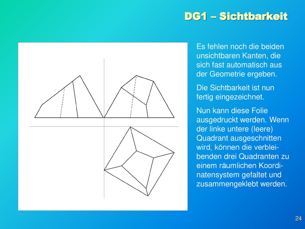 DG1 – Sichtbarkeit Es fehlen noch die beiden unsichtbaren Kanten, die sich fast automatisch aus der Geometrie ergeben.