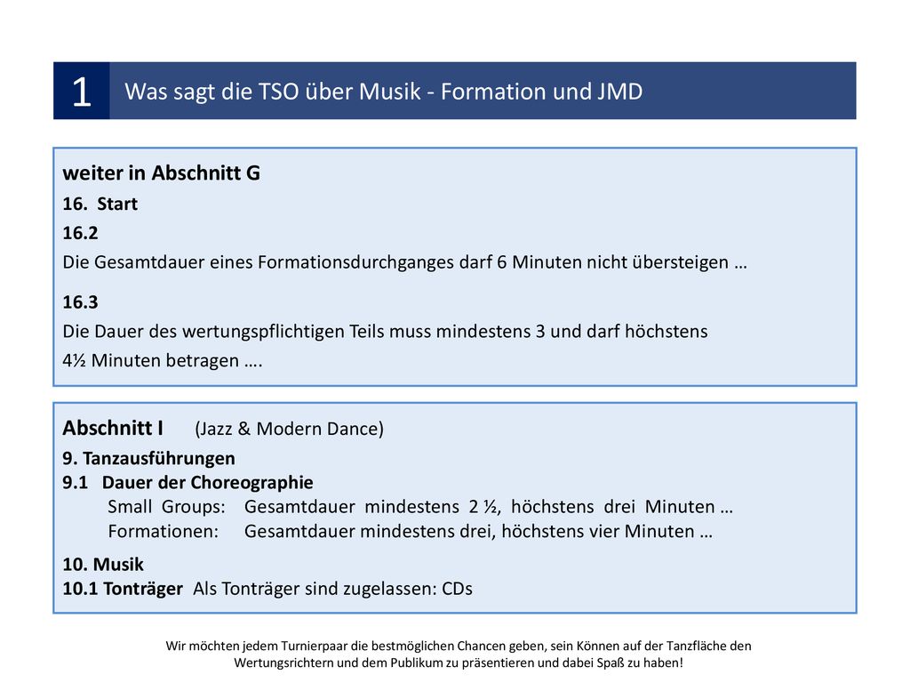 1 Was sagt die TSO über Musik - Formation und JMD