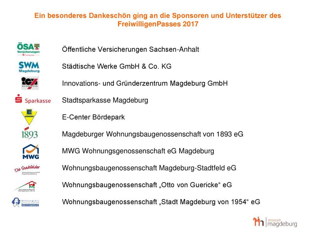 Ein besonderes Dankeschön ging an die Sponsoren und Unterstützer des FreiwilligenPasses 2017