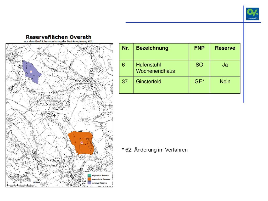 Nr. Bezeichnung. FNP. Reserve. 6. Hufenstuhl. Wochenendhaus. SO. Ja. 37. Ginsterfeld. GE*
