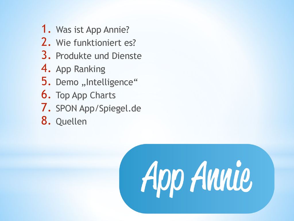 Was ist App Annie Wie funktioniert es Produkte und Dienste. App Ranking. Demo „Intelligence Top App Charts.