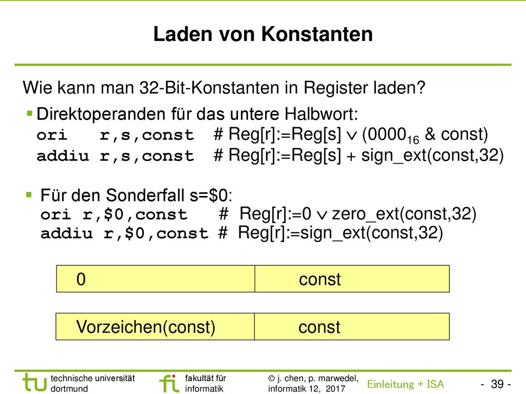 Laden von Konstanten Wie kann man 32-Bit-Konstanten in Register laden