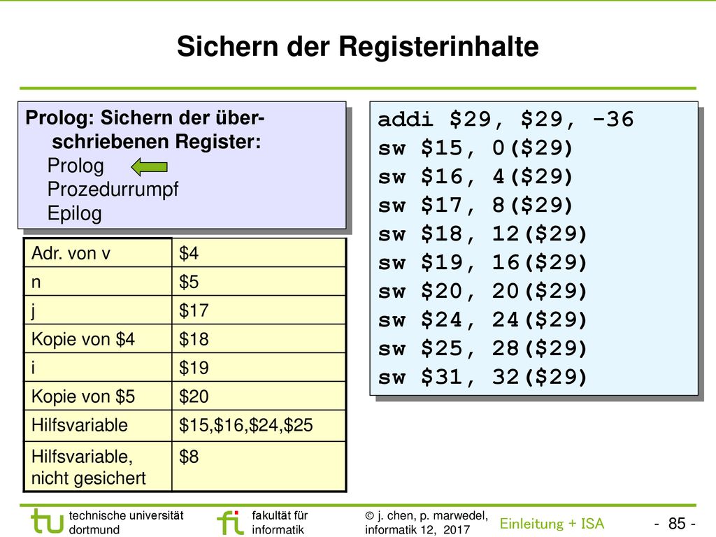 Sichern der Registerinhalte
