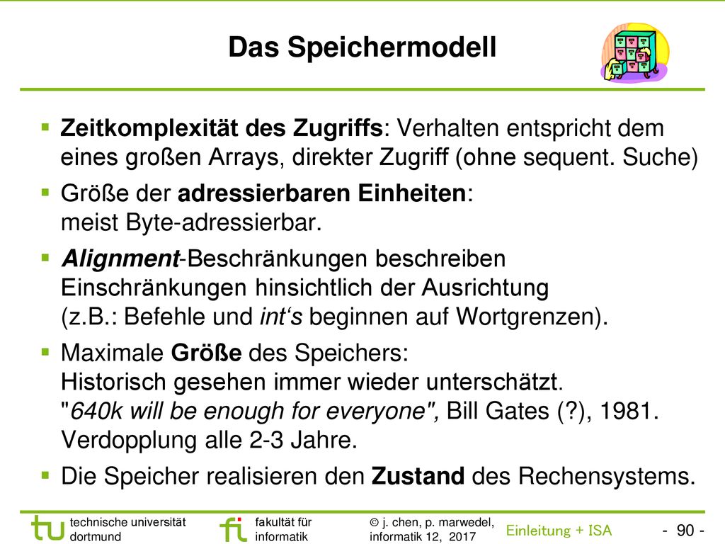 Das Speichermodell Zeitkomplexität des Zugriffs: Verhalten entspricht dem eines großen Arrays, direkter Zugriff (ohne sequent. Suche)