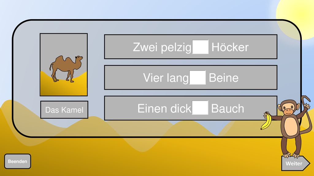 Zwei pelzig Höcker Vier lang Beine Einen dick Bauch Das Kamel Weiter