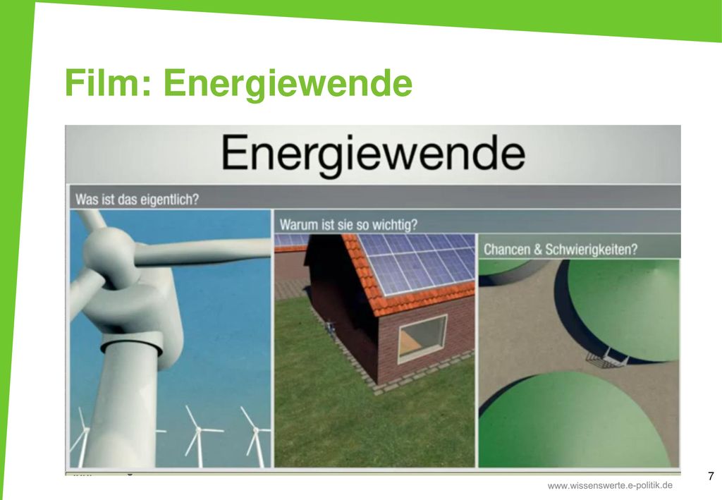 Film: Energiewende Der Film wird mit den TN angeschaut und ausgewertet. Auswertungsfragen. Eignet sich der Film für Ihre Schüler/innen