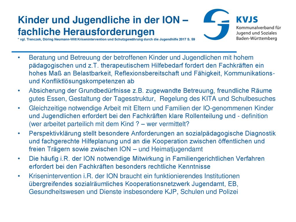Kinder und Jugendliche in der ION – fachliche Herausforderungen. vgl