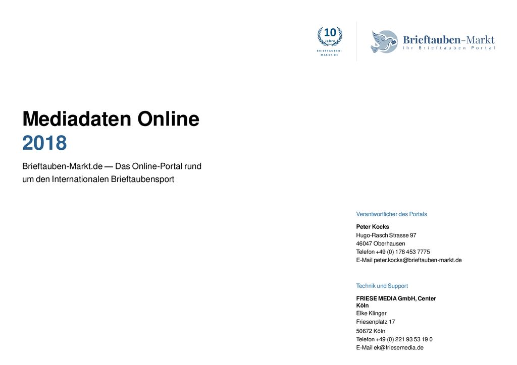 10 Jahre. B R I E F T A U B E N - M A R K T . D E. Mediadaten Online