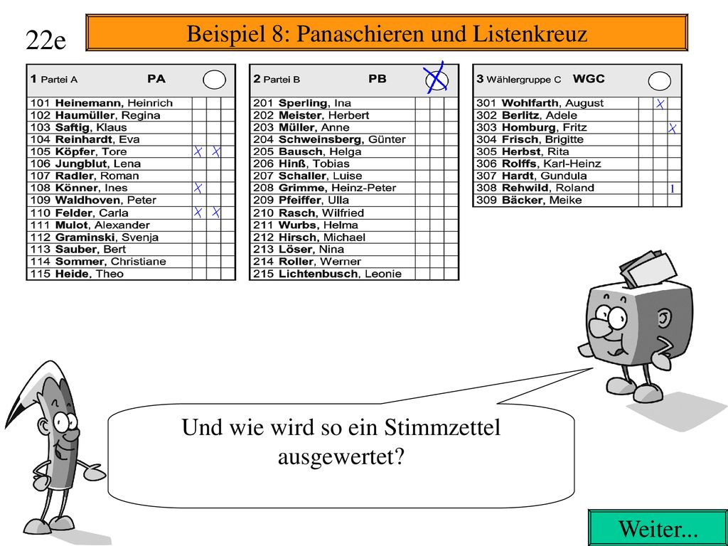 22e Beispiel 8: Panaschieren und Listenkreuz