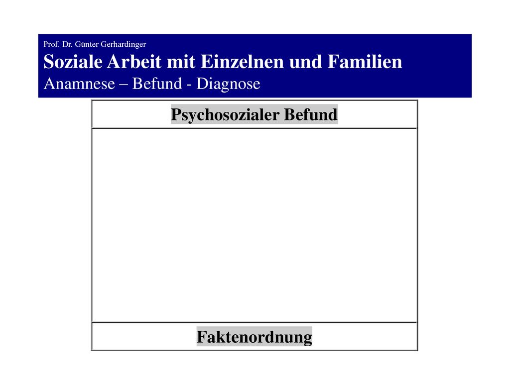 Prof. Dr. Günter Gerhardinger Soziale Arbeit mit Einzelnen und Familien Anamnese – Befund - Diagnose