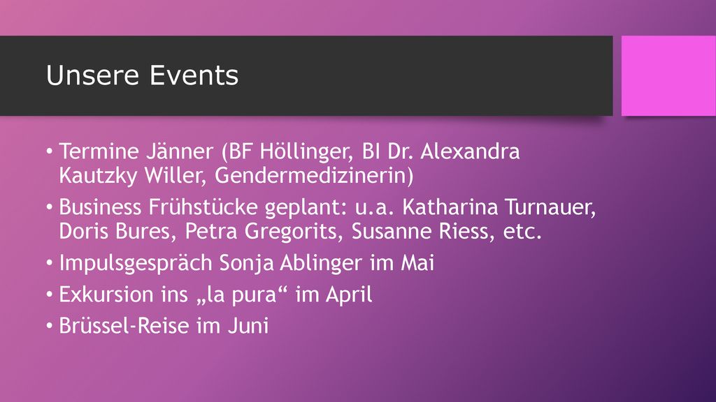 Unsere Events Termine Jänner (BF Höllinger, BI Dr. Alexandra Kautzky Willer, Gendermedizinerin)