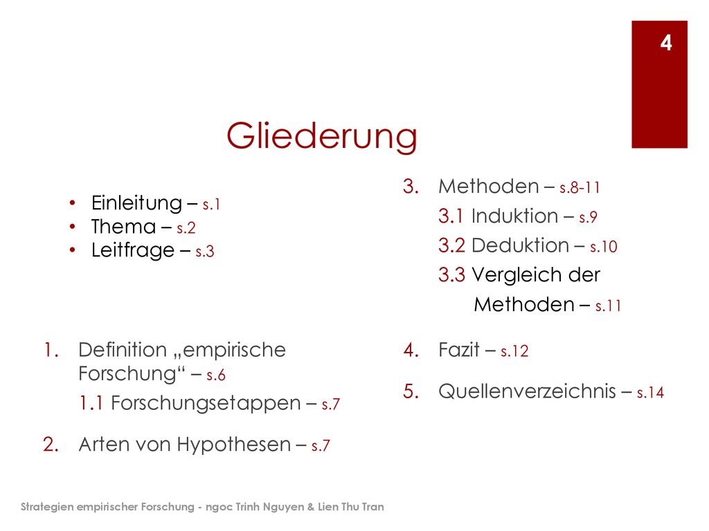 Gliederung Methoden – s Induktion – s Deduktion – s.10