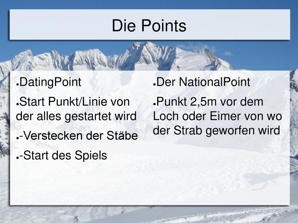 Die Points DatingPoint Start Punkt/Linie von der alles gestartet wird