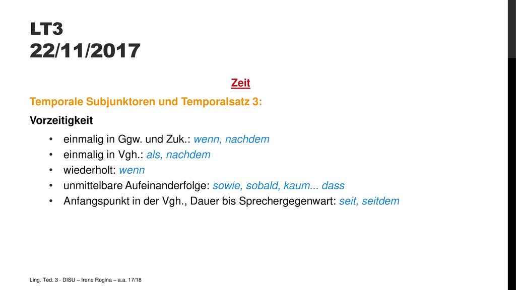 LT3 22/11/2017 Zeit Temporale Subjunktoren und Temporalsatz 3: