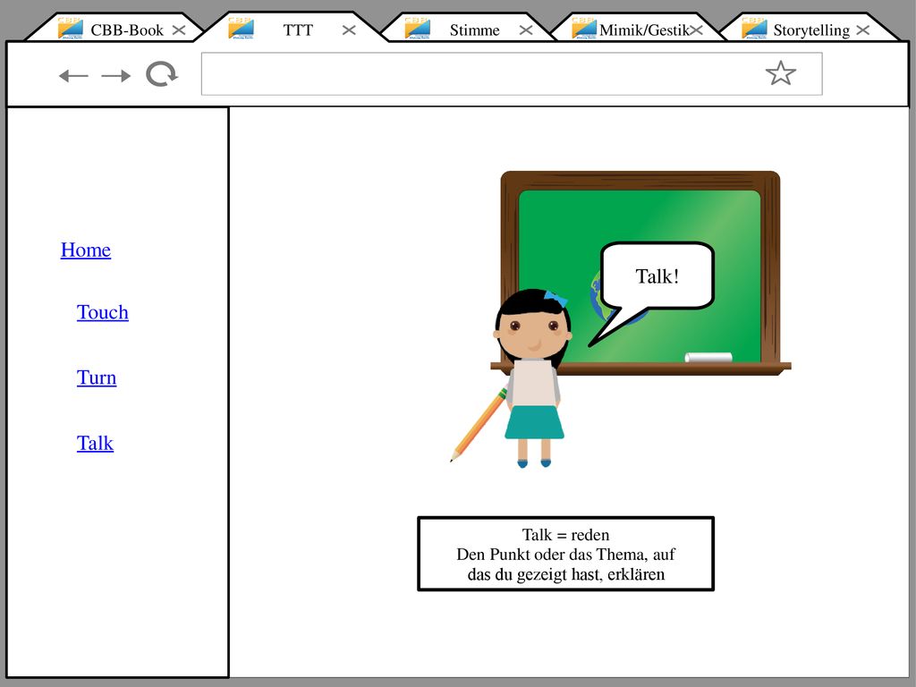 Home Talk! Touch Turn Talk Talk = reden Den Punkt oder das Thema, auf