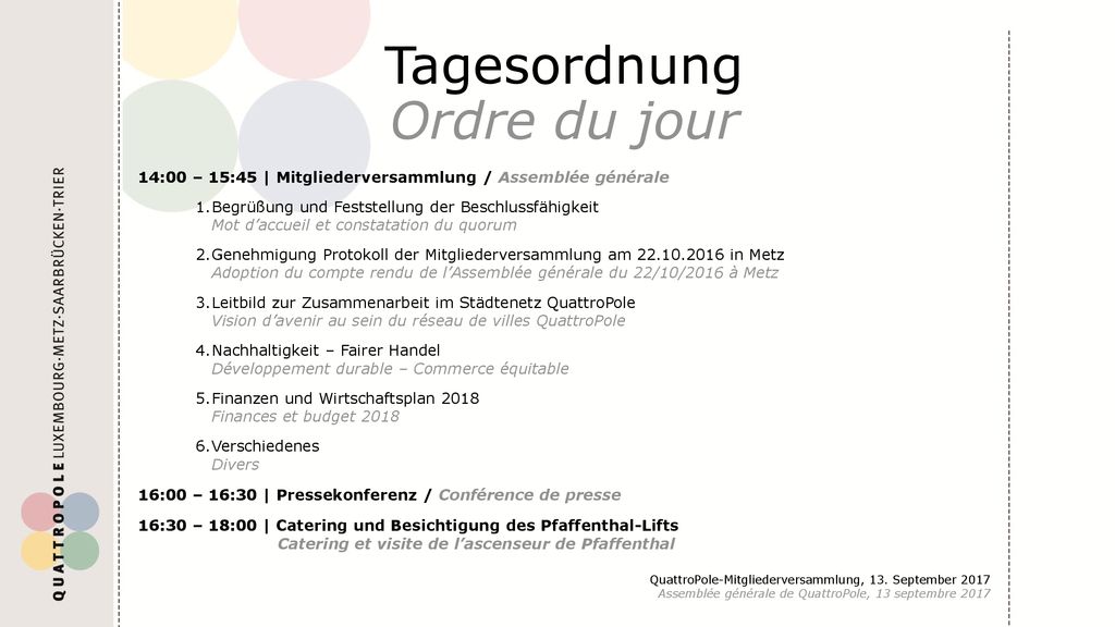Tagesordnung Ordre du jour