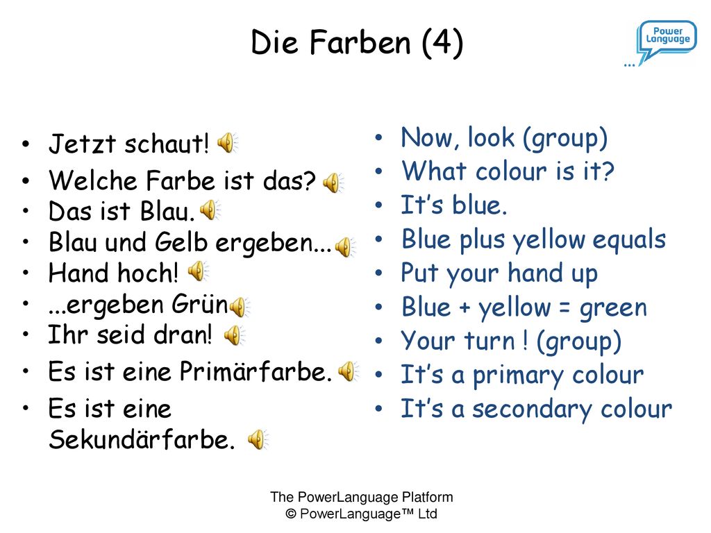 Die Farben (4) Jetzt schaut! Welche Farbe ist das Das ist Blau.