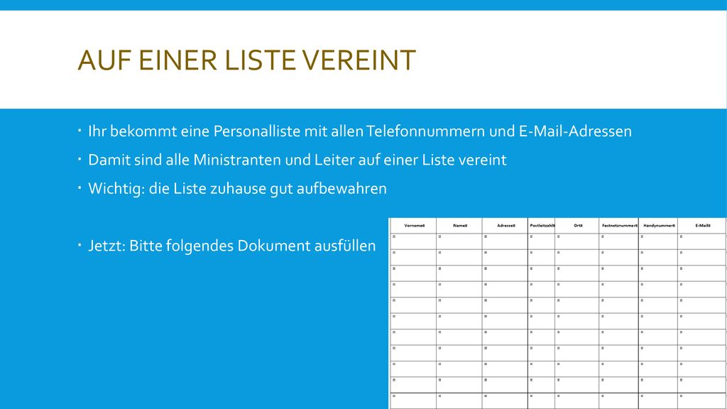Auf einer liste vereint