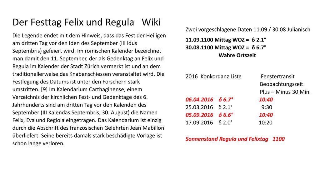 Der Festtag Felix und Regula Wiki
