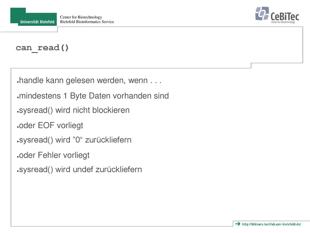 can_read() handle kann gelesen werden, wenn . . .