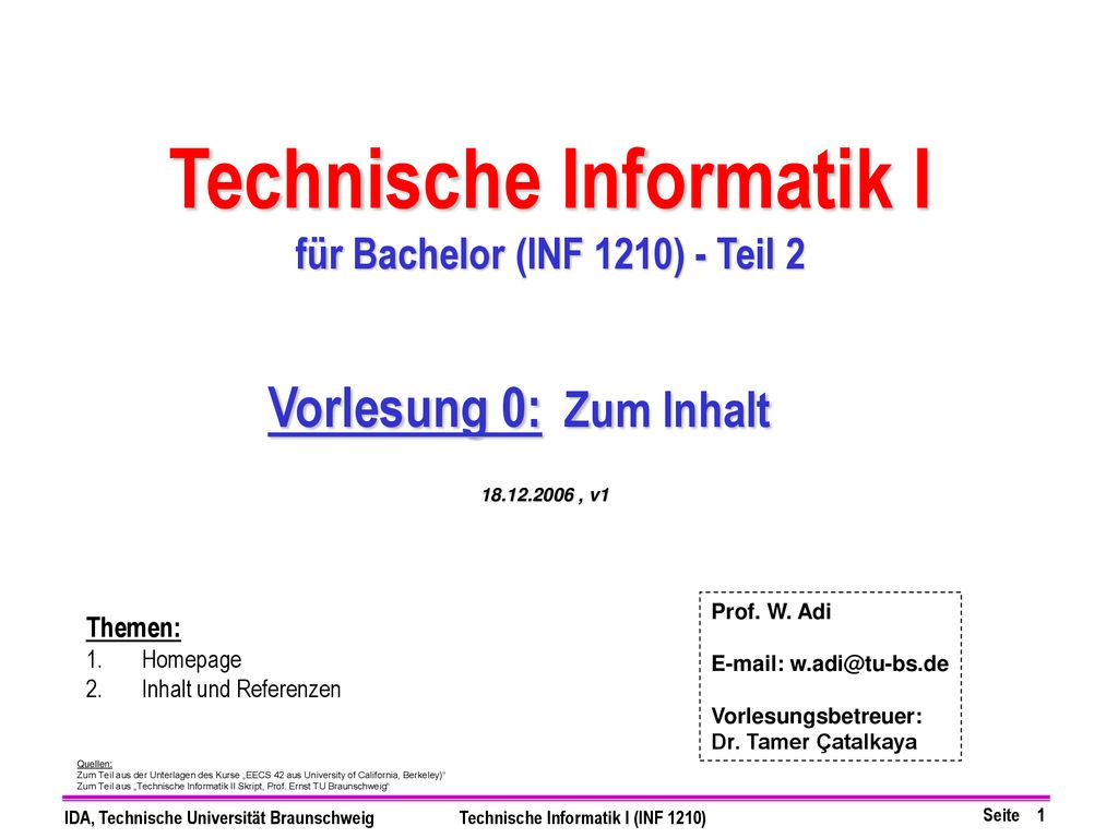 Technische Informatik I für Bachelor (INF 1210) - Teil 2