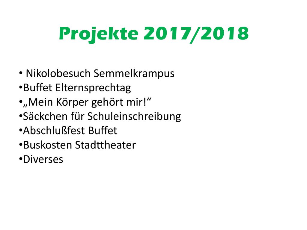 Projekte 2017/2018 Nikolobesuch Semmelkrampus Buffet Elternsprechtag