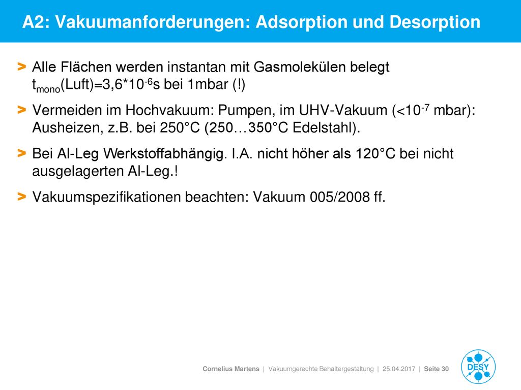 A2: Vakuumanforderungen: Adsorption und Desorption