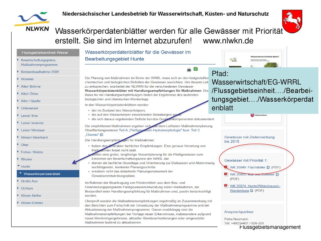 Wasserkörperdatenblätter werden für alle Gewässer mit Priorität erstellt. Sie sind im Internet abzurufen!
