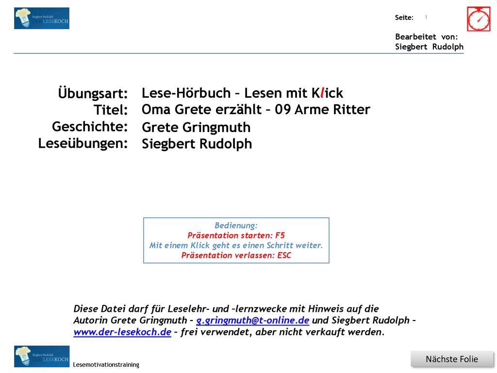 Lese-Hörbuch – Lesen mit Klick Oma Grete erzählt – 09 Arme Ritter