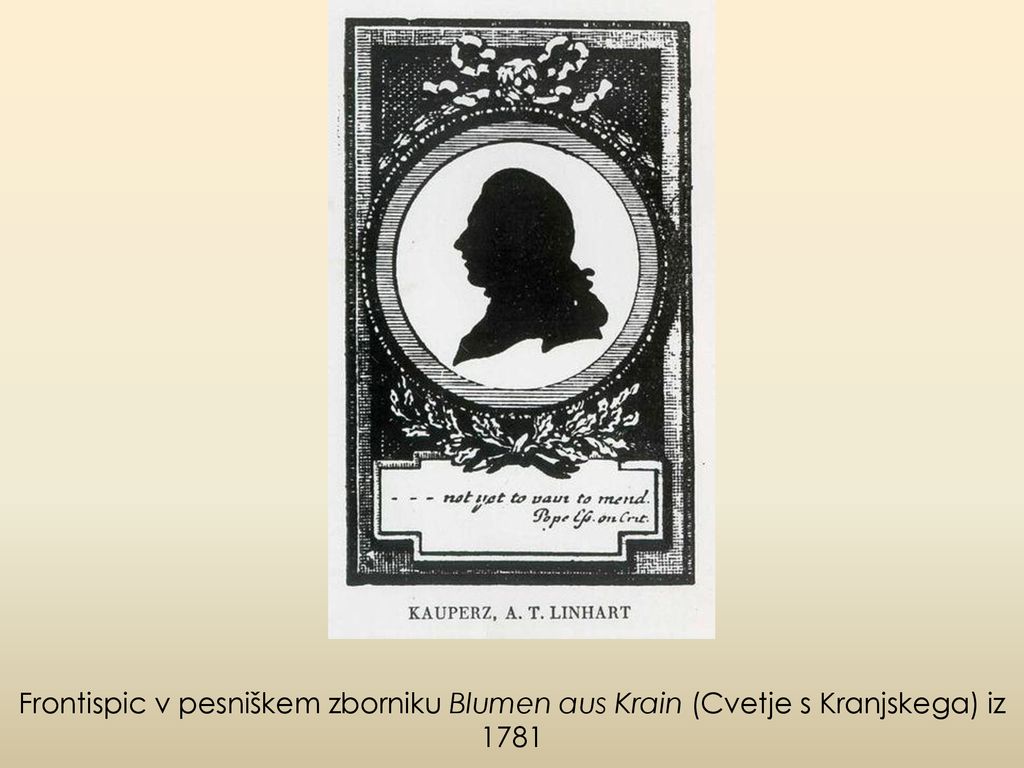 Frontispic v pesniškem zborniku Blumen aus Krain (Cvetje s Kranjskega) iz 1781
