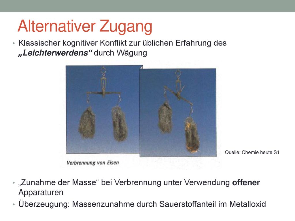 Alternativer Zugang Klassischer kognitiver Konflikt zur üblichen Erfahrung des „Leichterwerdens durch Wägung.
