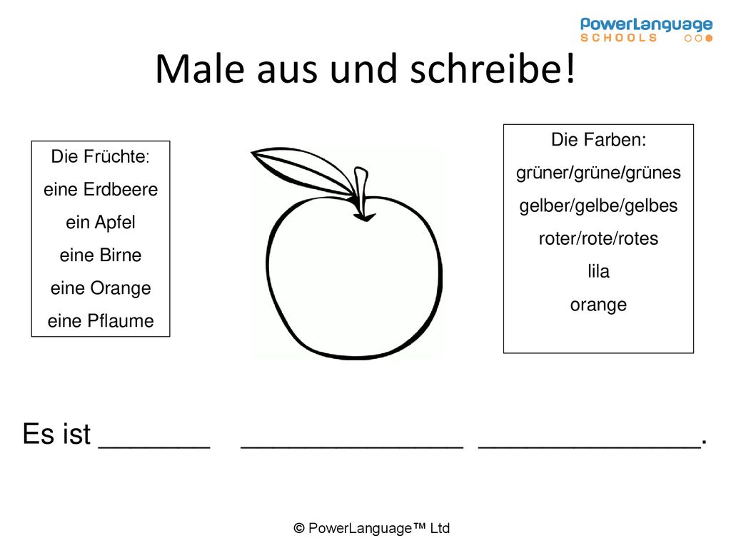 Male aus und schreibe! Es ist _______ ______________ ______________.