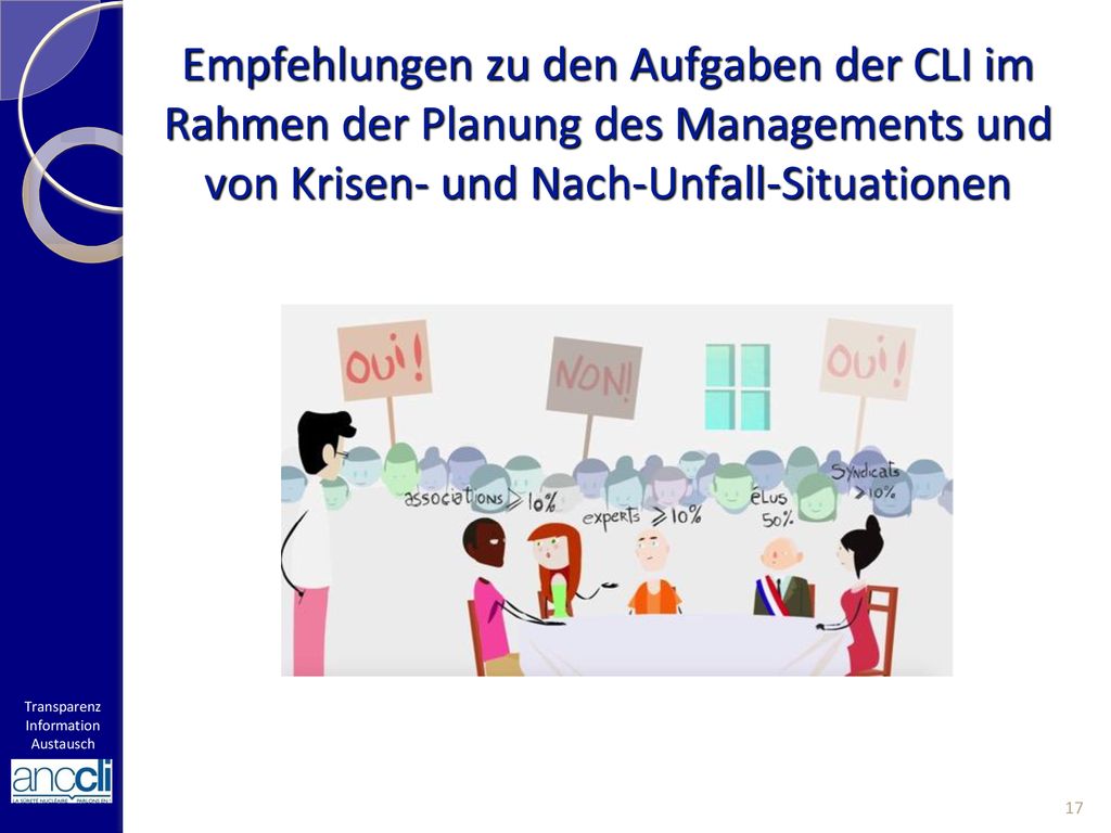 Empfehlungen zu den Aufgaben der CLI im Rahmen der Planung des Managements und von Krisen- und Nach-Unfall-Situationen