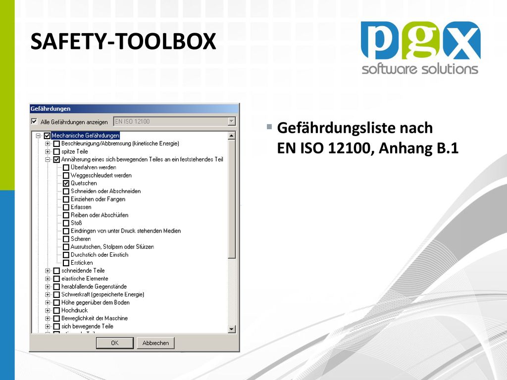 Gefährdungsliste nach EN ISO 12100, Anhang B.1