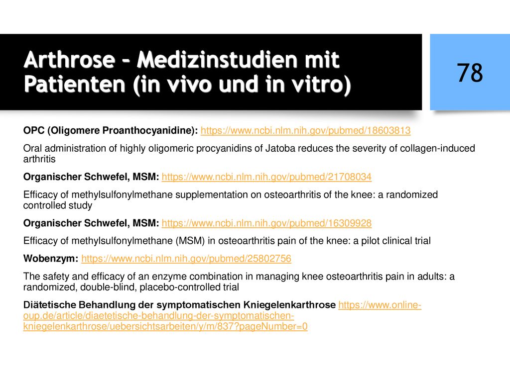 Arthrose – Medizinstudien mit Patienten (in vivo und in vitro)