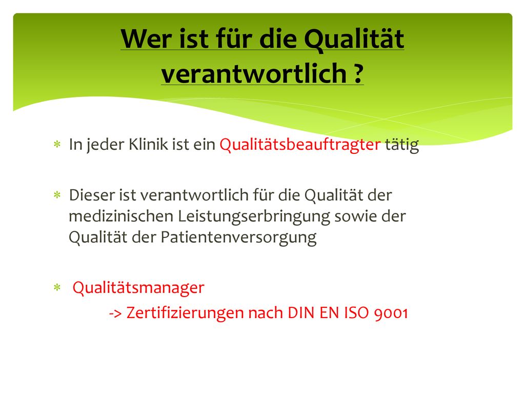 QUALITÄTSSICHERUNG AM BEISPIEL DER SCHÖN KLINK ppt herunterladen