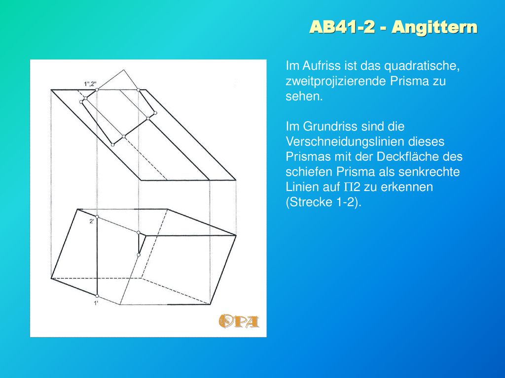 AB Angittern Im Aufriss ist das quadratische, zweitprojizierende Prisma zu sehen.