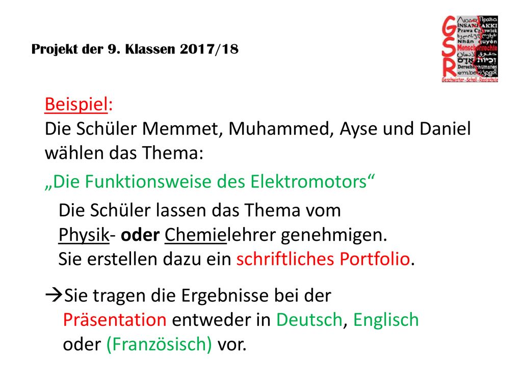 Die Schüler Memmet, Muhammed, Ayse und Daniel wählen das Thema: