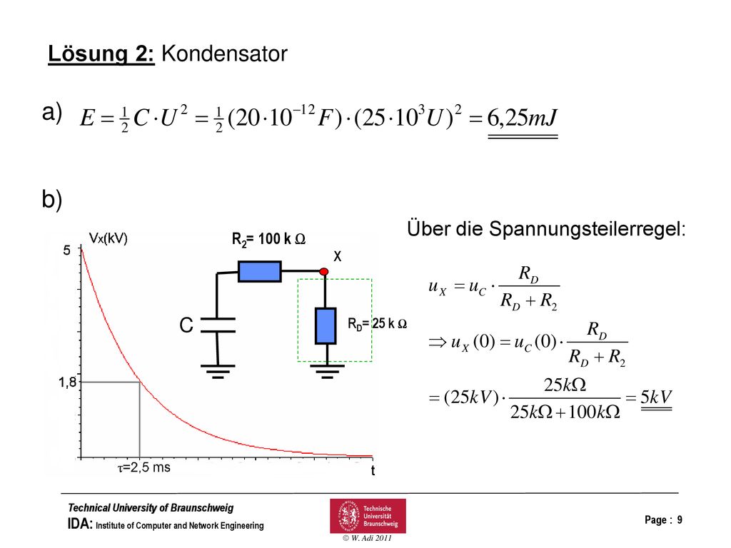 Lösung 2: Kondensator Über die Spannungsteilerregel: C R2= 100 k Ω X