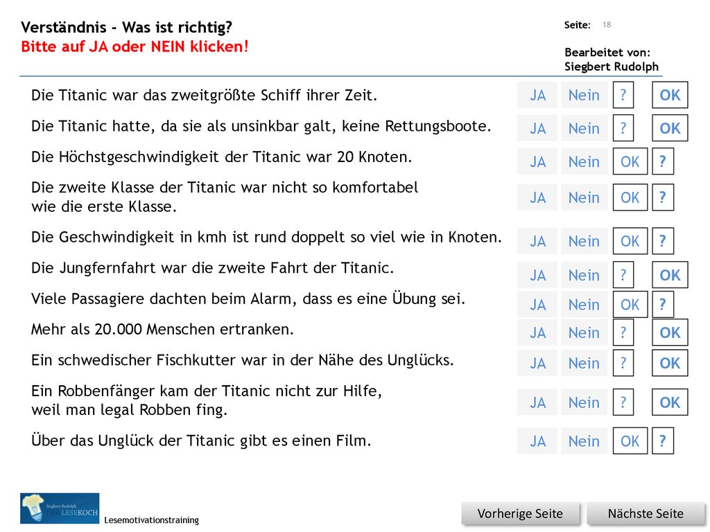 Verständnis - Was ist richtig Bitte auf JA oder NEIN klicken!