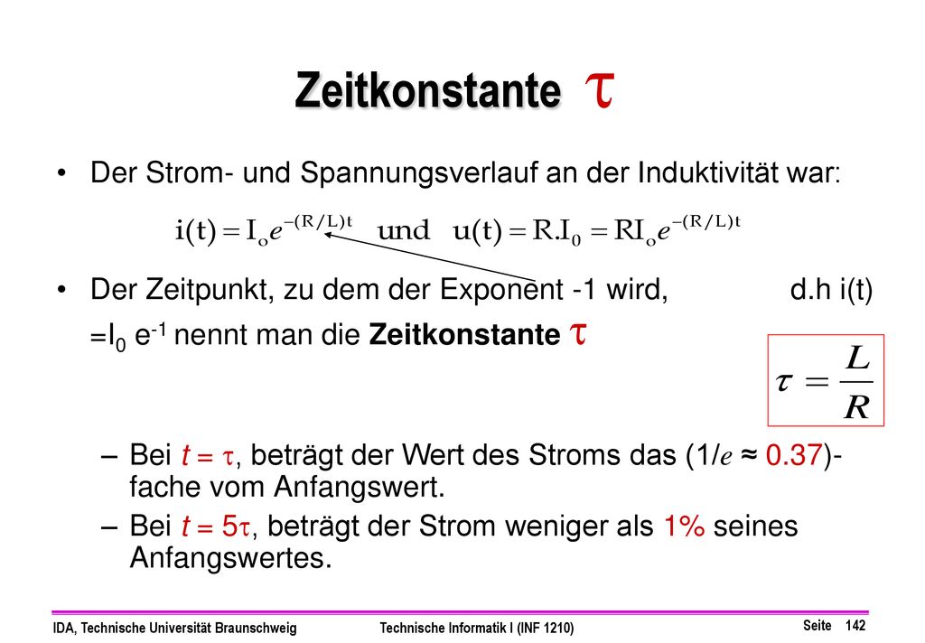 Zeitkonstante t Der Strom- und Spannungsverlauf an der Induktivität war: