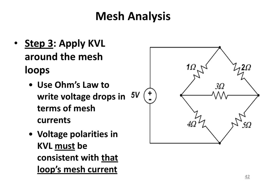 Mesh Analysis Step 3: Apply KVL around the mesh loops