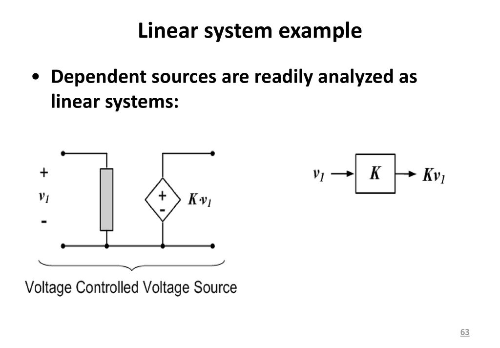 Linear system example Dependent sources are readily analyzed as linear systems: