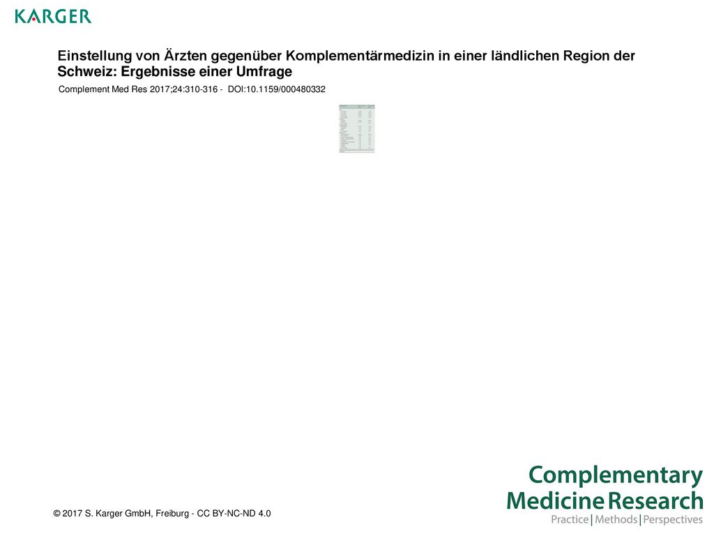 Einstellung von Ärzten gegenüber Komplementärmedizin in einer ländlichen Region der Schweiz: Ergebnisse einer Umfrage