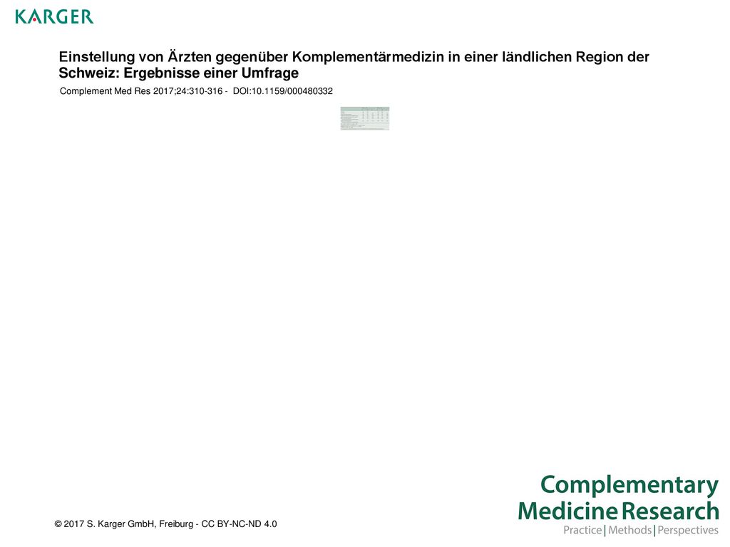Einstellung von Ärzten gegenüber Komplementärmedizin in einer ländlichen Region der Schweiz: Ergebnisse einer Umfrage