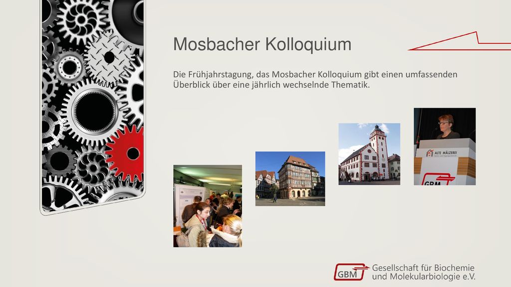 Mosbacher Kolloquium Die Frühjahrstagung, das Mosbacher Kolloquium gibt einen umfassenden Überblick über eine jährlich wechselnde Thematik.